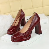 Platform Square Toe Super High Heel Shoes Low Cut Chunky Heel Shoes Graceful High Heels